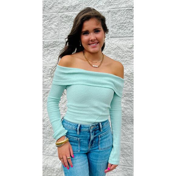 NWOT Free People Autumn Cozy Bodysuit Women's Blouse Top Shirt Small Mint Green - Picture 2 of 9